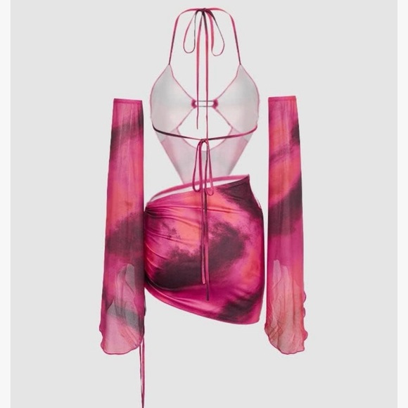 Cape Clique Water Ripple Halterneck Skirt Suit Pink - Picture 2 of 7